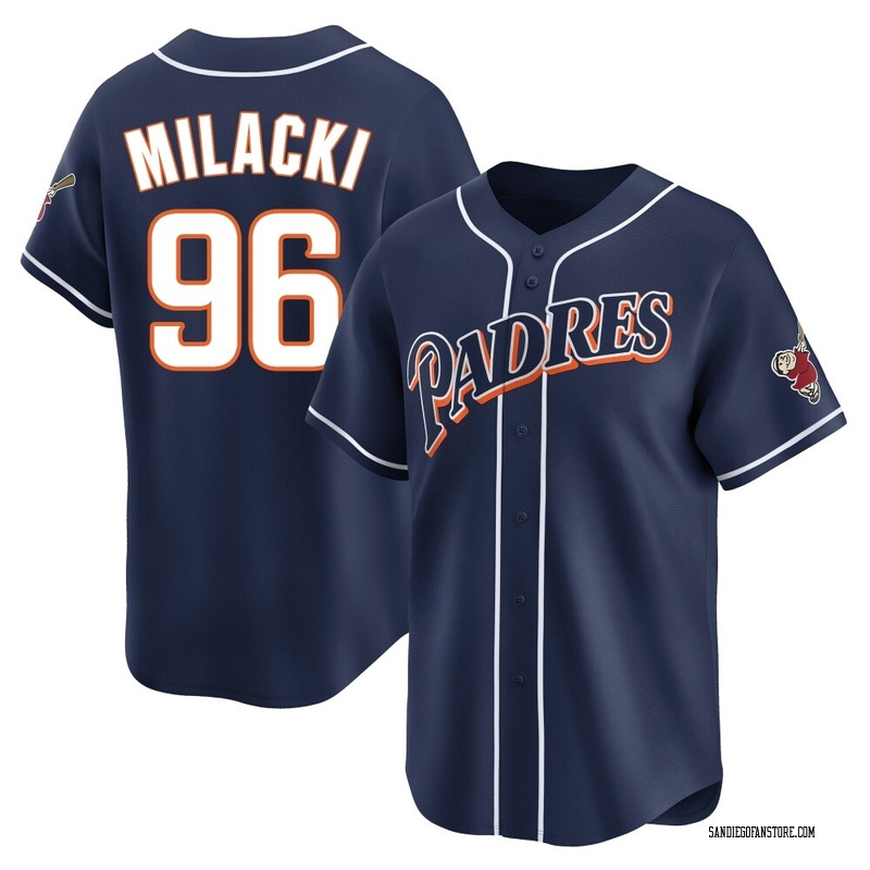 Bobby Milacki Men's San Diego Padres Cooperstown Collection Jersey - Navy Limited